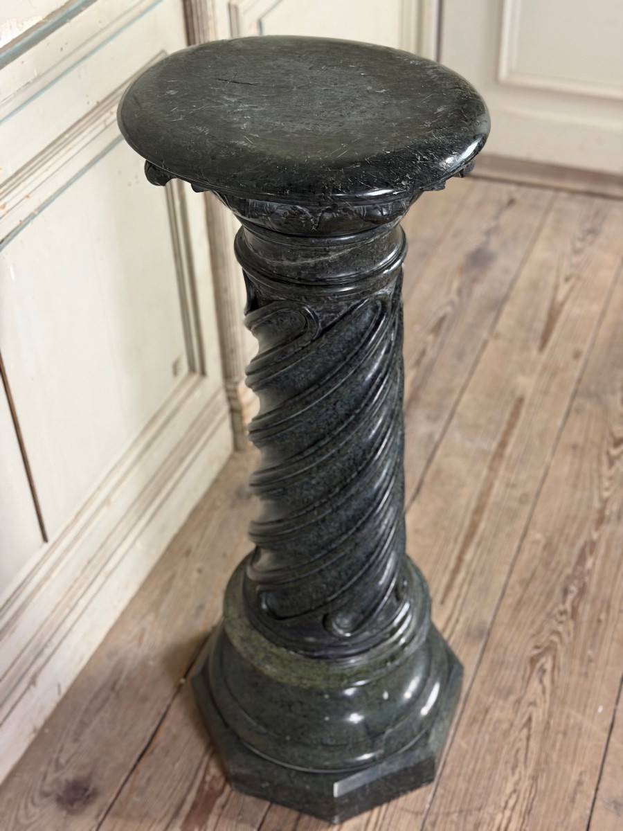 Column In Green Serpentine Marble, Shaft Sculpted In A Spiral, Circa 1880-photo-6