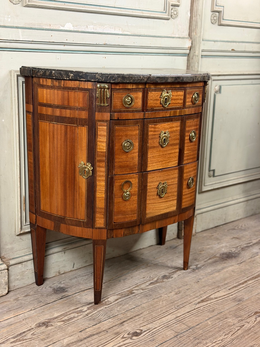Commode Demi-lune Louis XVI en placage de bois fruitiers, France XVIIIéme siècle -photo-5