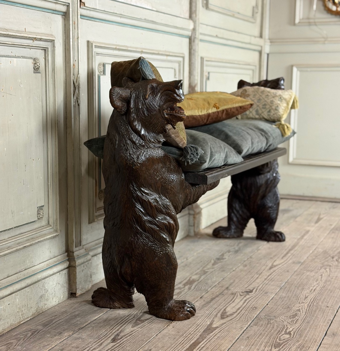 Deux ours de Berne ou Brienz dit ours Forêt Noire formant un banc, XIXème siècle -photo-2