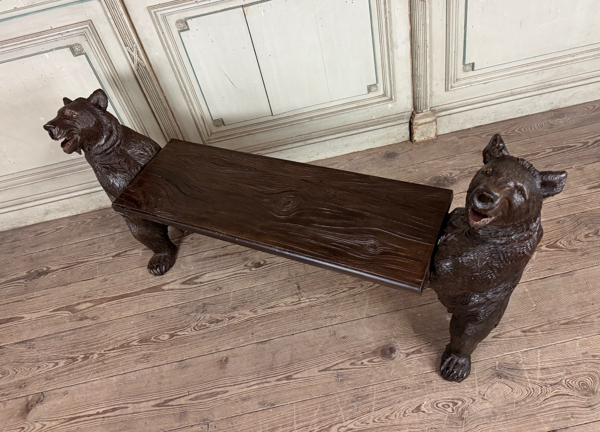 Deux ours de Berne ou Brienz dit ours Forêt Noire formant un banc, XIXème siècle -photo-1