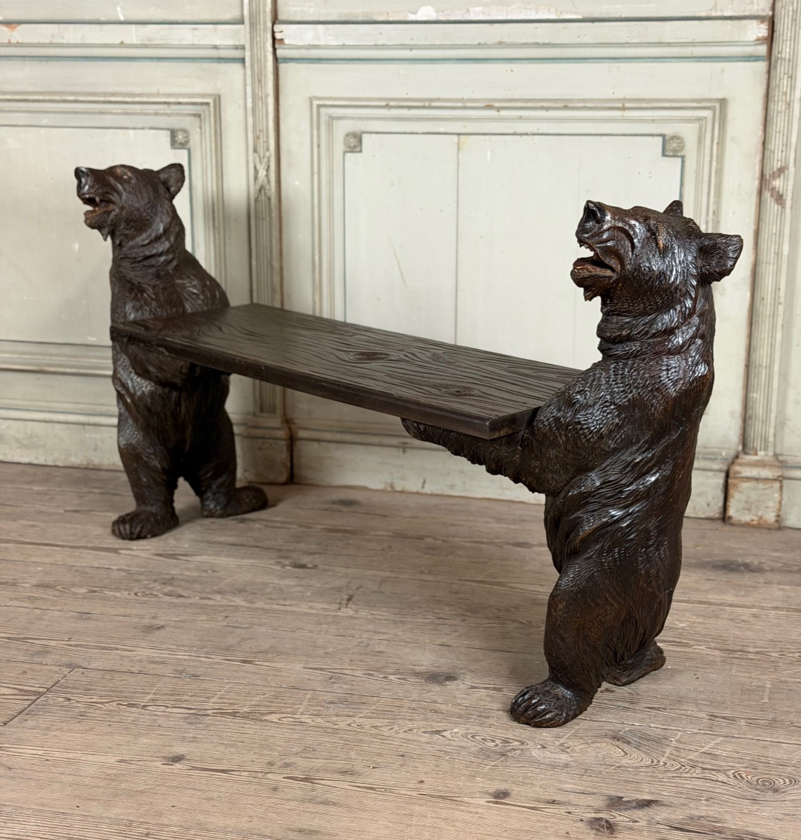 Deux ours de Berne ou Brienz dit ours Forêt Noire formant un banc, XIXème siècle -photo-2