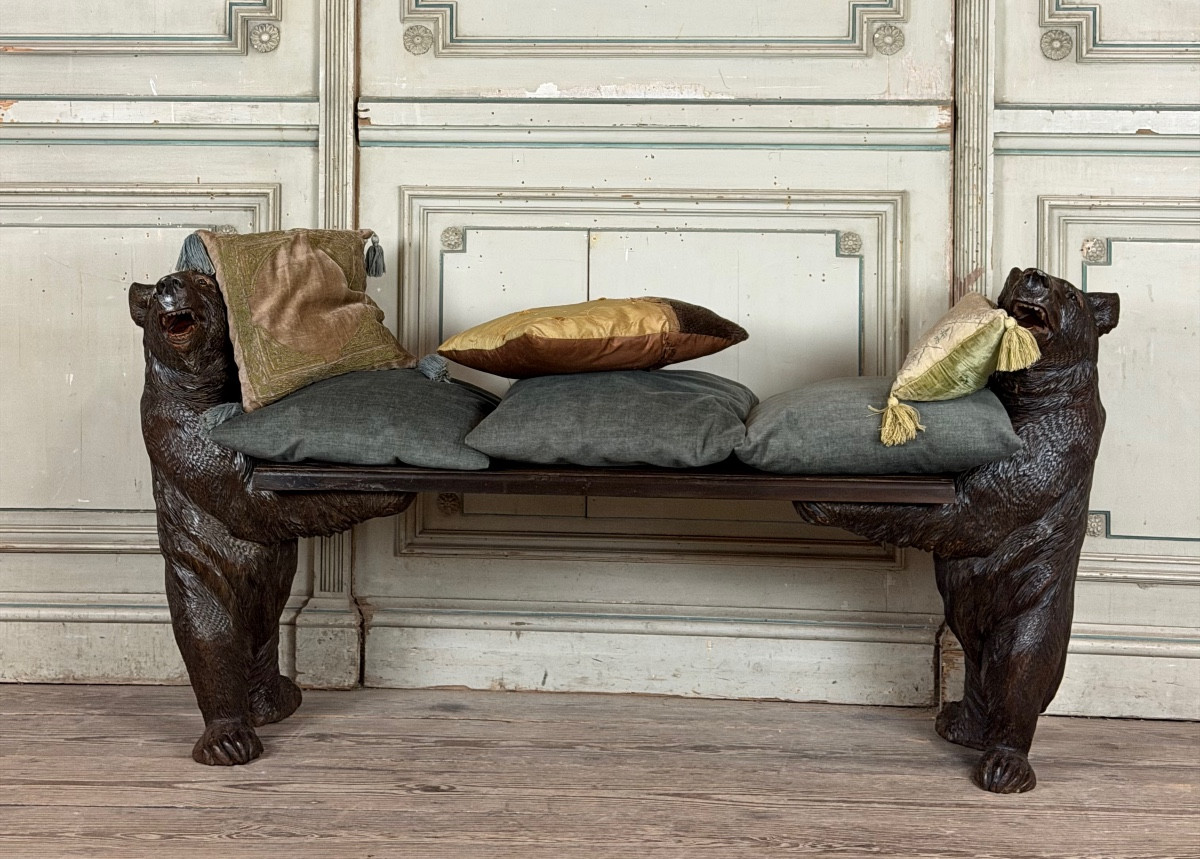 Deux ours de Berne ou Brienz dit ours Forêt Noire formant un banc, XIXème siècle 