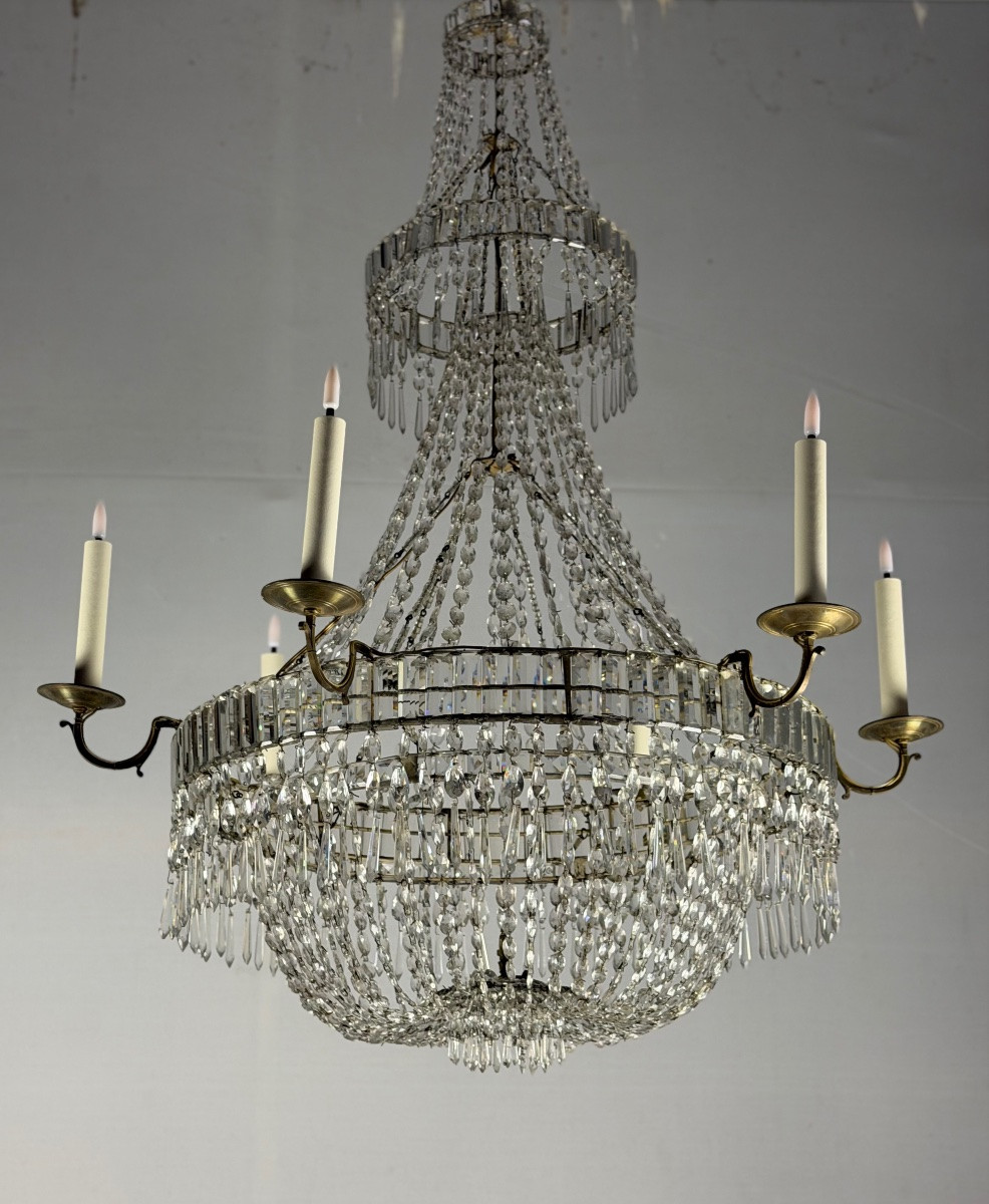 Lustre sac de perles, six feux de lumière, vers 1800-photo-2