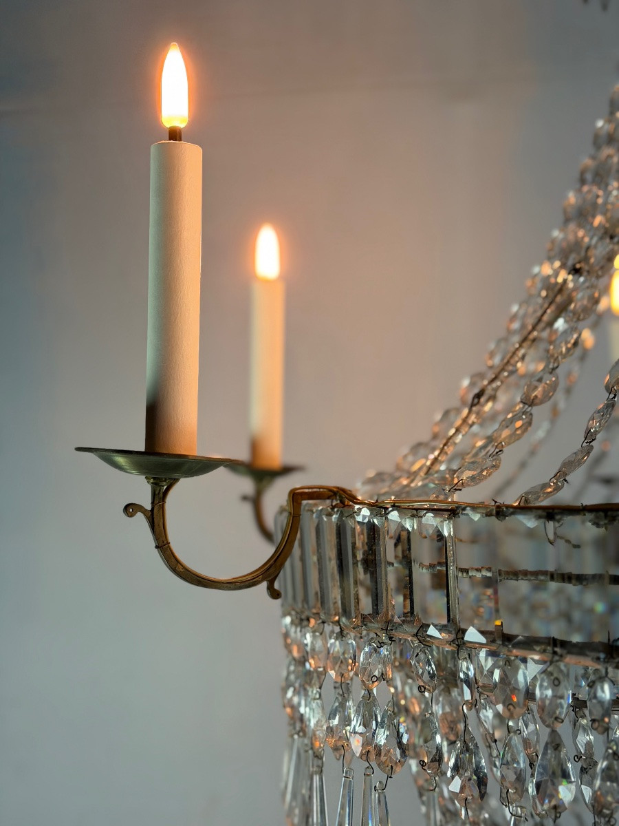 Lustre sac de perles, six feux de lumière, vers 1800-photo-5