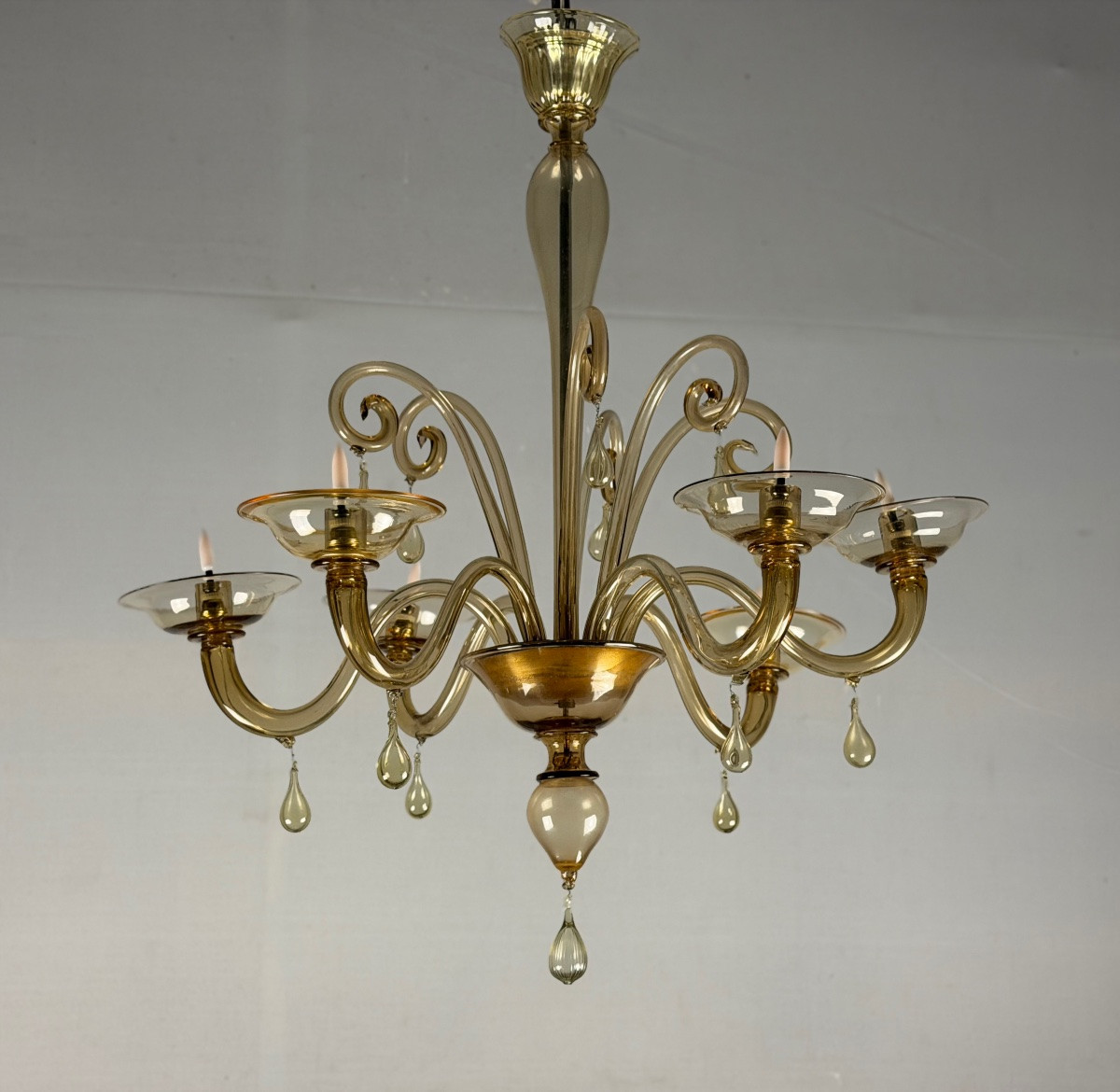 Lustre vénitien en verre de Murano mordoré, vers 1940-photo-4