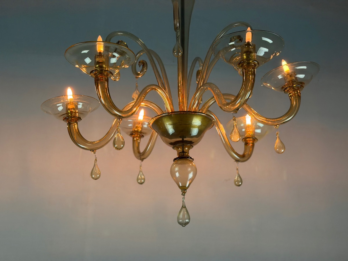 Lustre vénitien en verre de Murano mordoré, vers 1940-photo-1