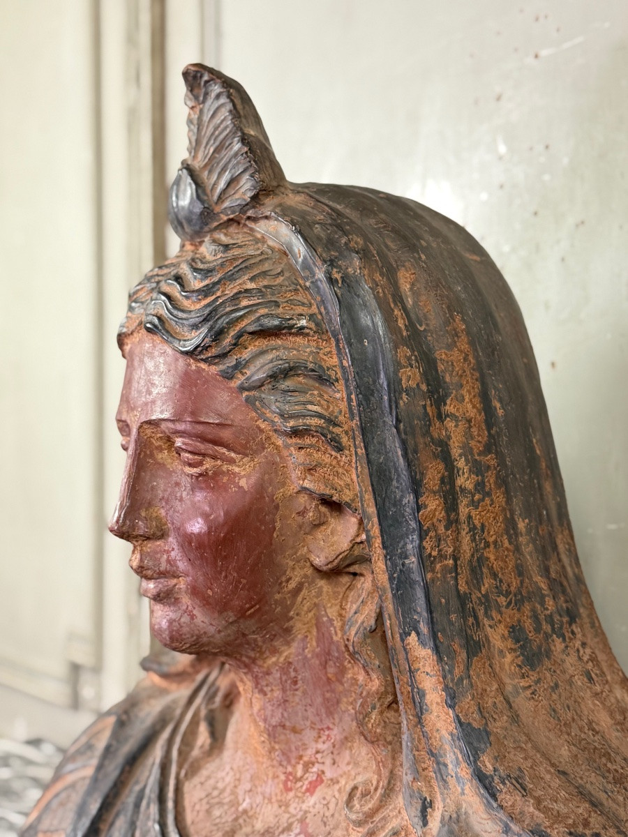 Buste en terre cuite de style Étrusque, objet Grand Tour, XIXème siècle-photo-4