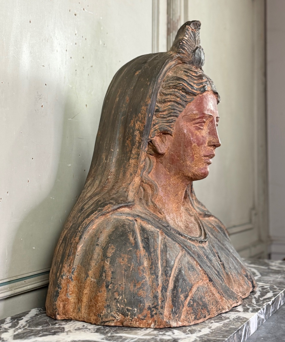 Buste en terre cuite de style Étrusque, objet Grand Tour, XIXème siècle-photo-5