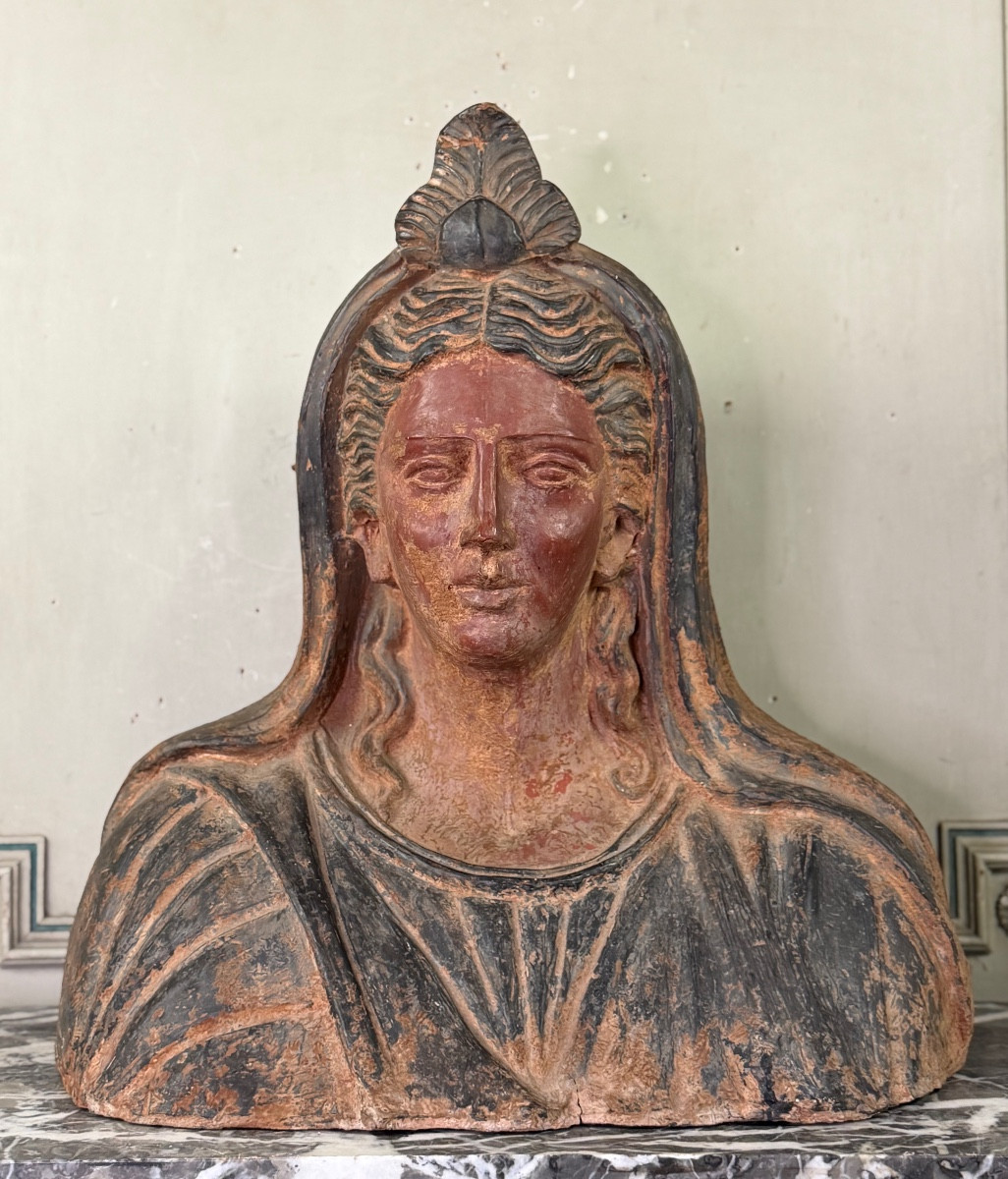 Buste en terre cuite de style Étrusque, objet Grand Tour, XIXème siècle