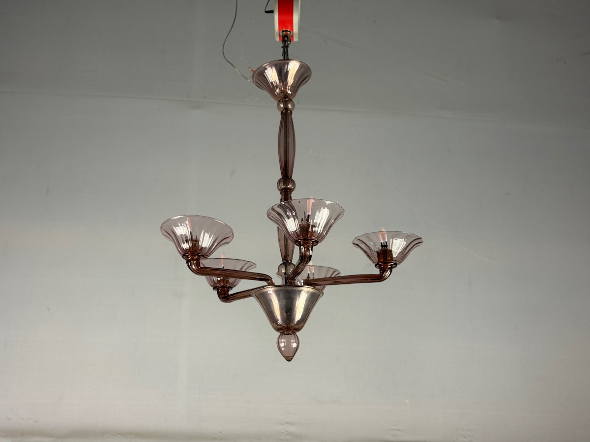 Venetian Chandelier In Amethyst Murano Glass, Circa 1920-photo-4
