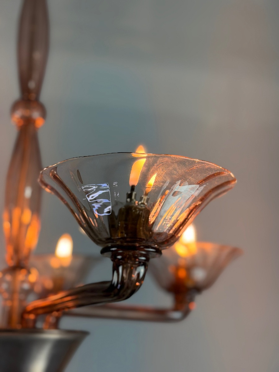 Venetian Chandelier In Amethyst Murano Glass, Circa 1920-photo-1