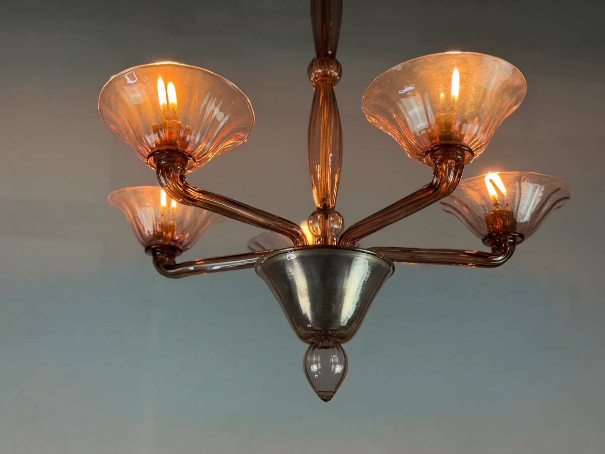 Venetian Chandelier In Amethyst Murano Glass, Circa 1920-photo-3