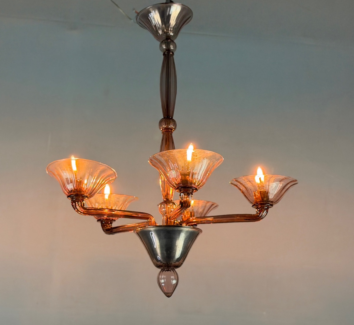 Venetian Chandelier In Amethyst Murano Glass, Circa 1920