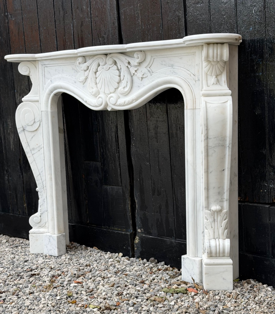 Louis XV Style Fireplace In Carrara Marble, Circa 1980-photo-2