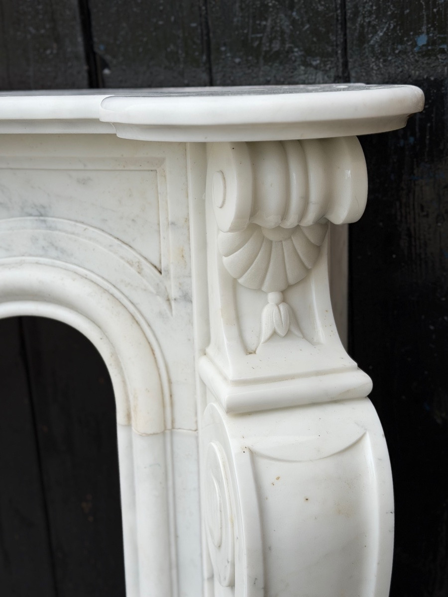 Louis XV Style Fireplace In Carrara Marble, Circa 1980-photo-4
