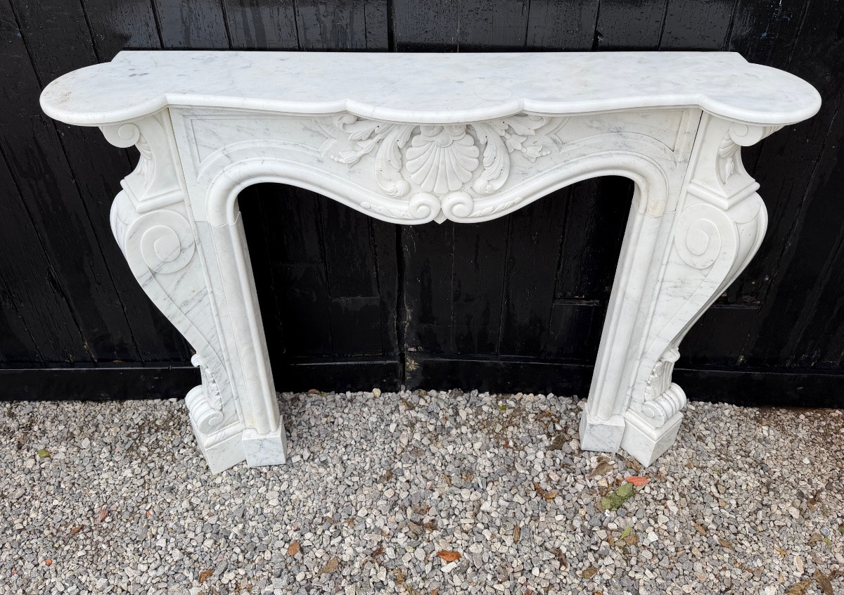 Louis XV Style Fireplace In Carrara Marble, Circa 1980-photo-1