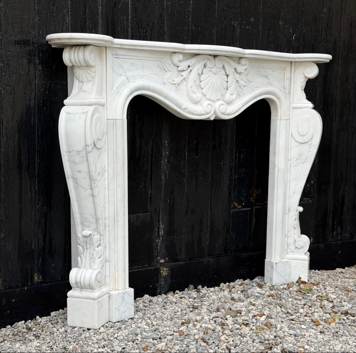 Louis XV Style Fireplace In Carrara Marble, Circa 1980-photo-2