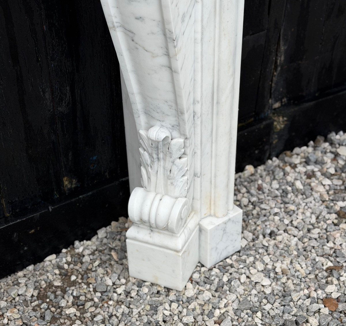 Louis XV Style Fireplace In Carrara Marble, Circa 1980-photo-3