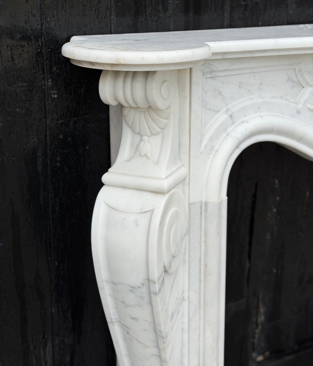 Louis XV Style Fireplace In Carrara Marble, Circa 1980-photo-4