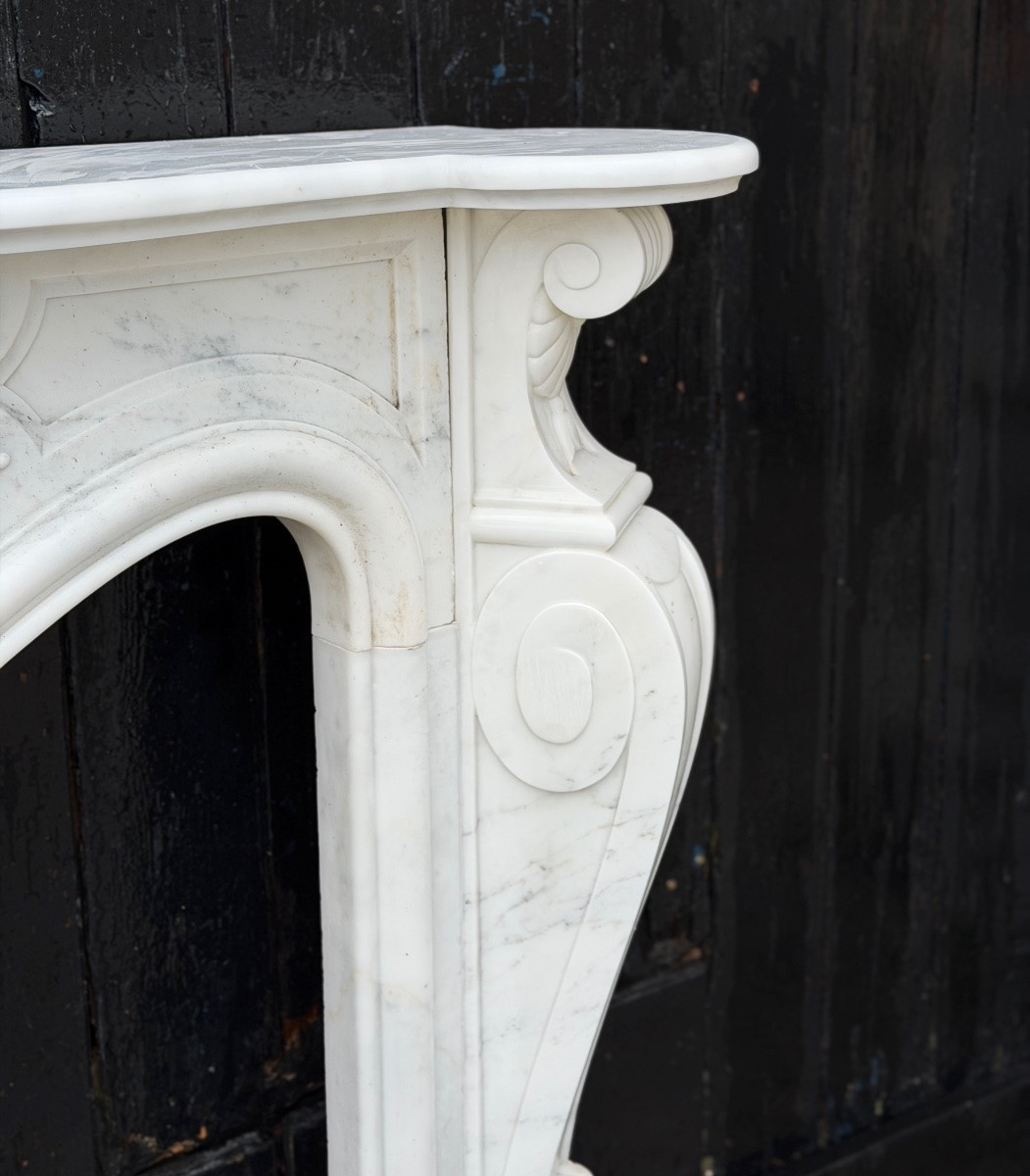 Louis XV Style Fireplace In Carrara Marble, Circa 1980-photo-6