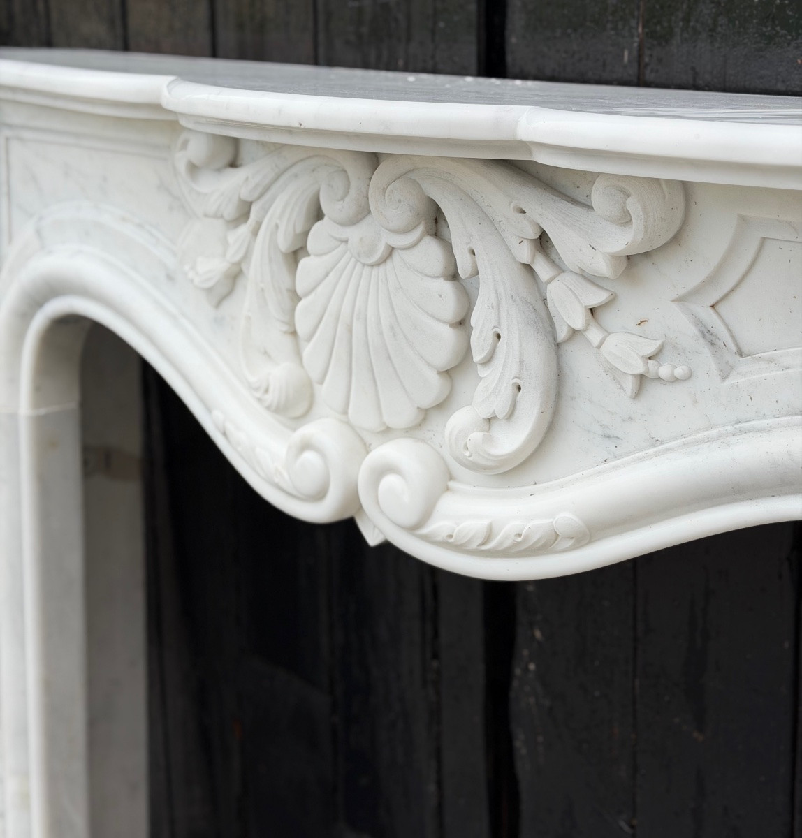 Louis XV Style Fireplace In Carrara Marble, Circa 1980-photo-7