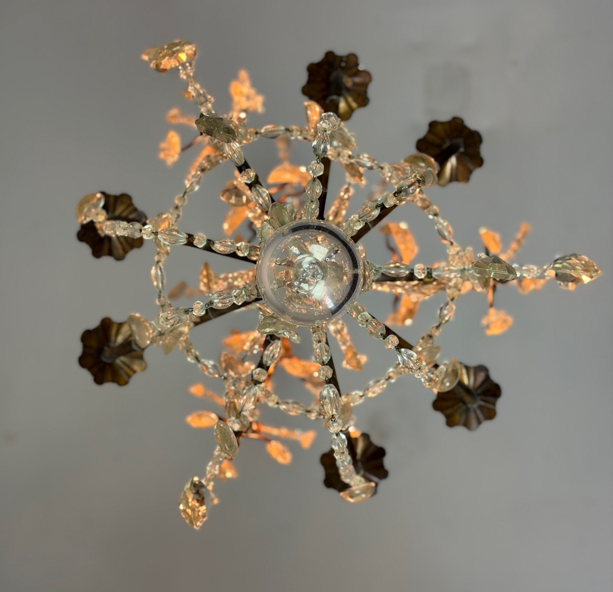 Lustre cage en bronze garni de pampilles de cristal, vers 1880 -photo-2