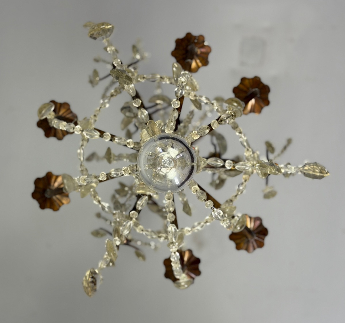 Lustre cage en bronze garni de pampilles de cristal, vers 1880 -photo-3