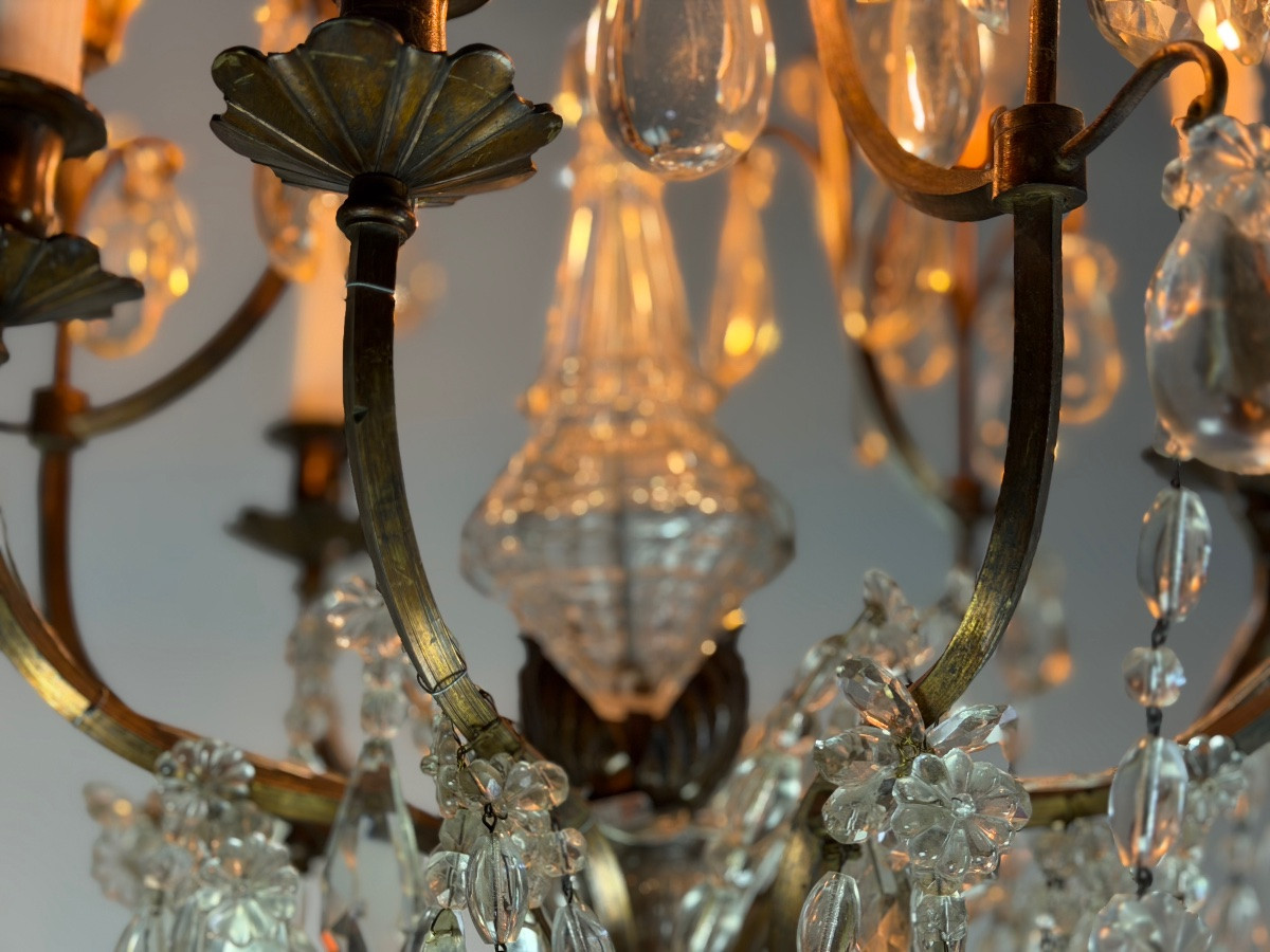 Lustre cage en bronze garni de pampilles de cristal, vers 1880 -photo-4