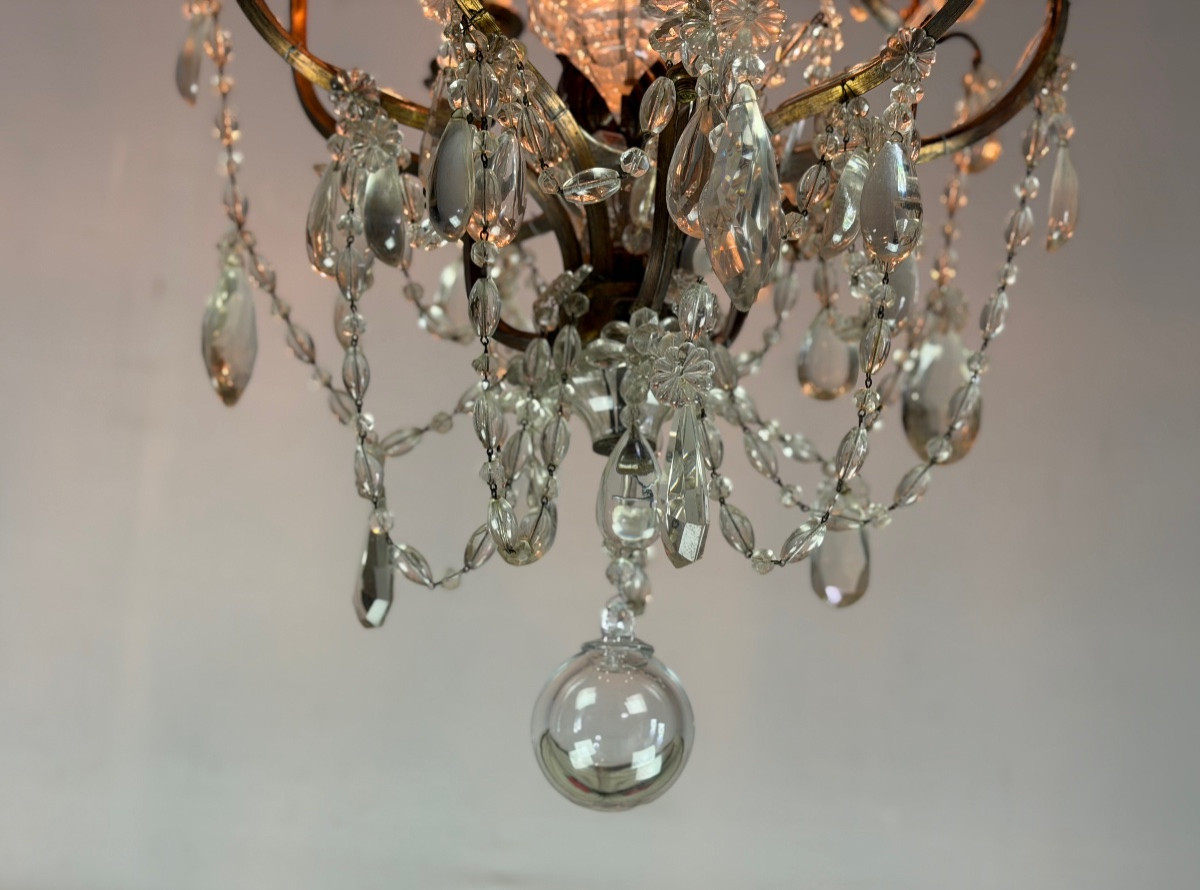 Lustre cage en bronze garni de pampilles de cristal, vers 1880 -photo-5