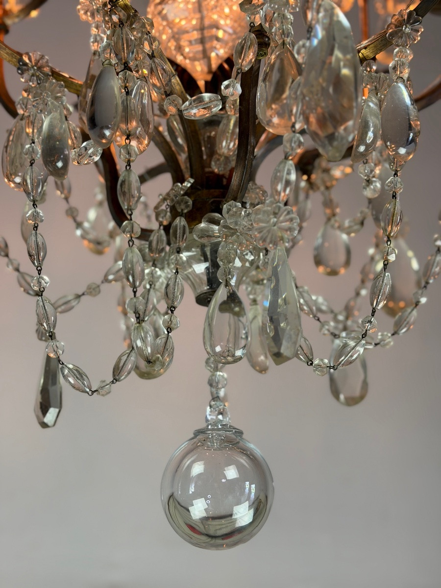 Lustre cage en bronze garni de pampilles de cristal, vers 1880 -photo-6