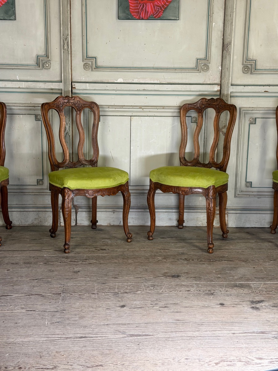 Set Of 12 Louis XV Chairs In Carved Wood, Liège, 18th Century -photo-4
