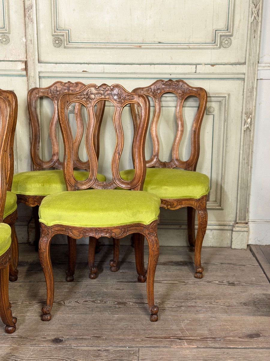 Set Of 12 Louis XV Chairs In Carved Wood, Liège, 18th Century -photo-8