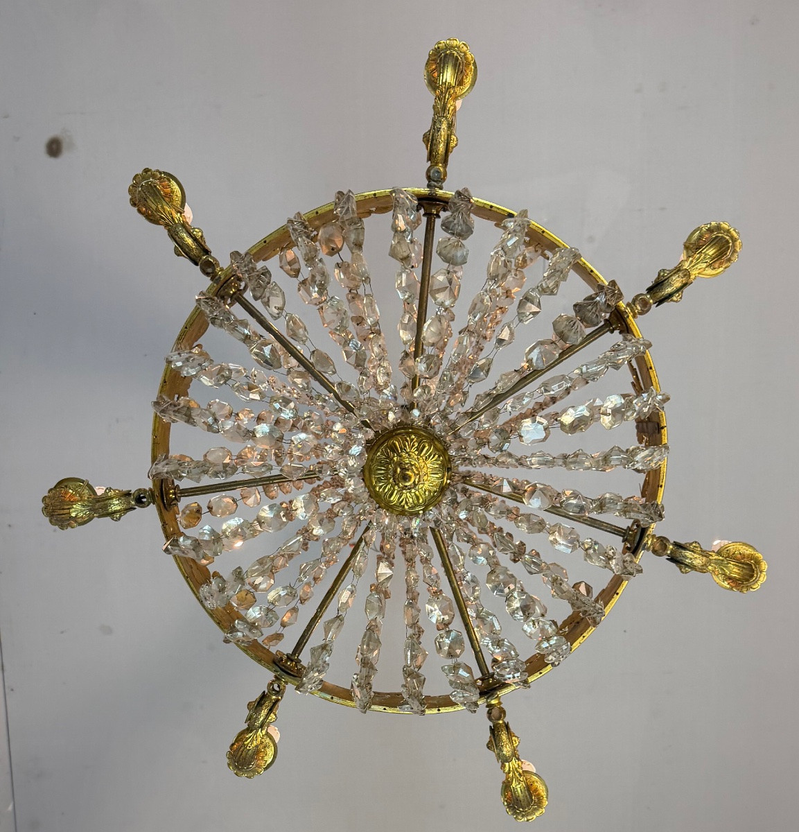 Empire Style Gilt Bronze Beaded Bag Chandelier, Circa 1880-photo-1