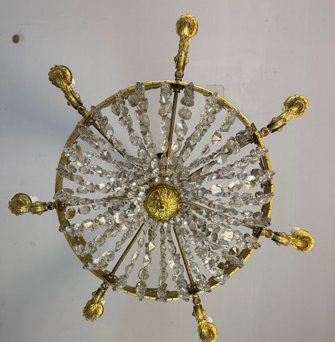 Empire Style Gilt Bronze Beaded Bag Chandelier, Circa 1880-photo-2
