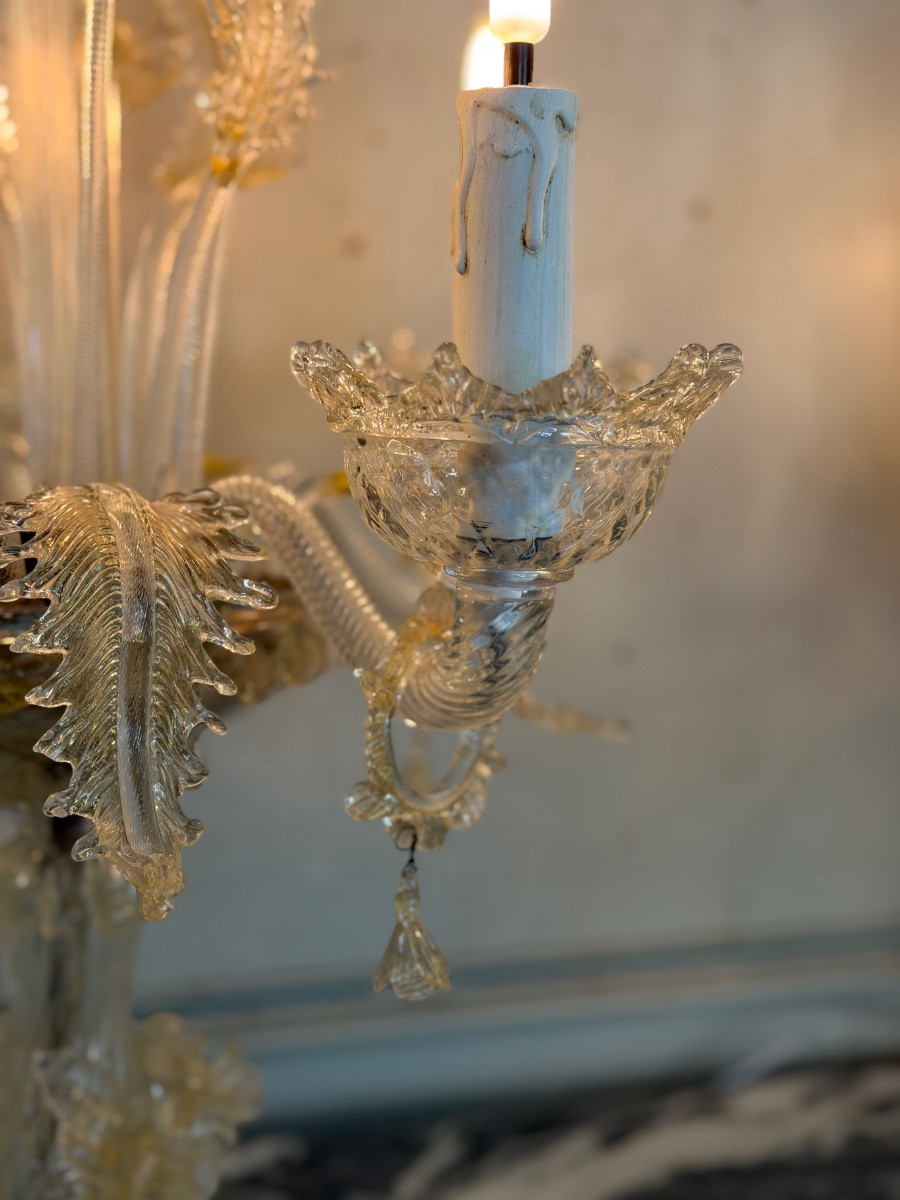 Pair Of Venetian Candelabra In Gilded Murano Glass, Newly Electrified, Circa 1950-photo-5