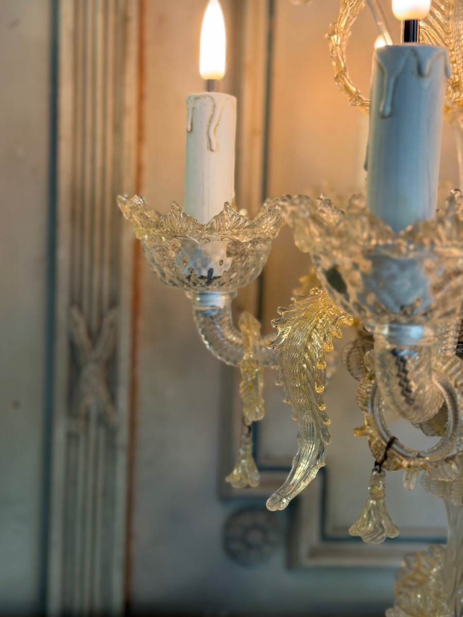 Pair Of Venetian Candelabra In Gilded Murano Glass, Newly Electrified, Circa 1950-photo-6