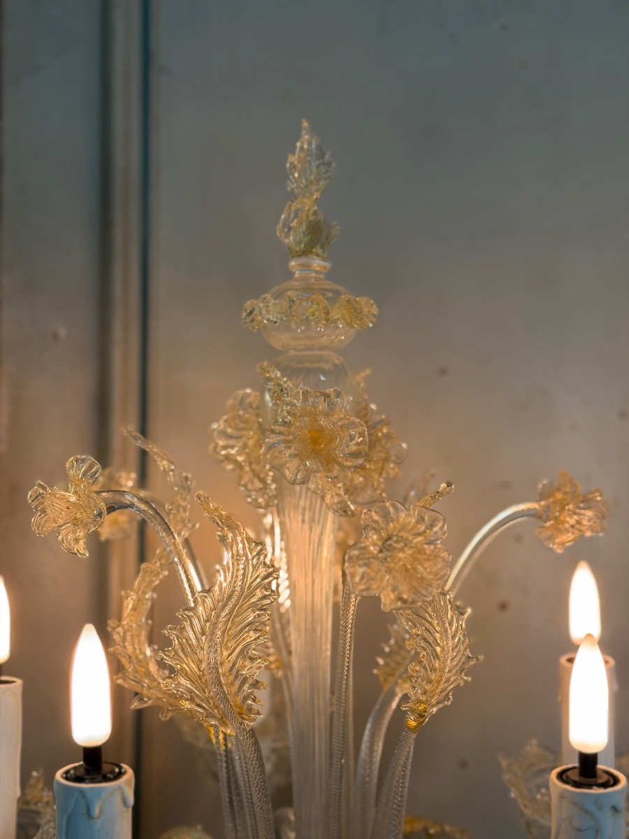 Pair Of Venetian Candelabra In Gilded Murano Glass, Newly Electrified, Circa 1950-photo-7