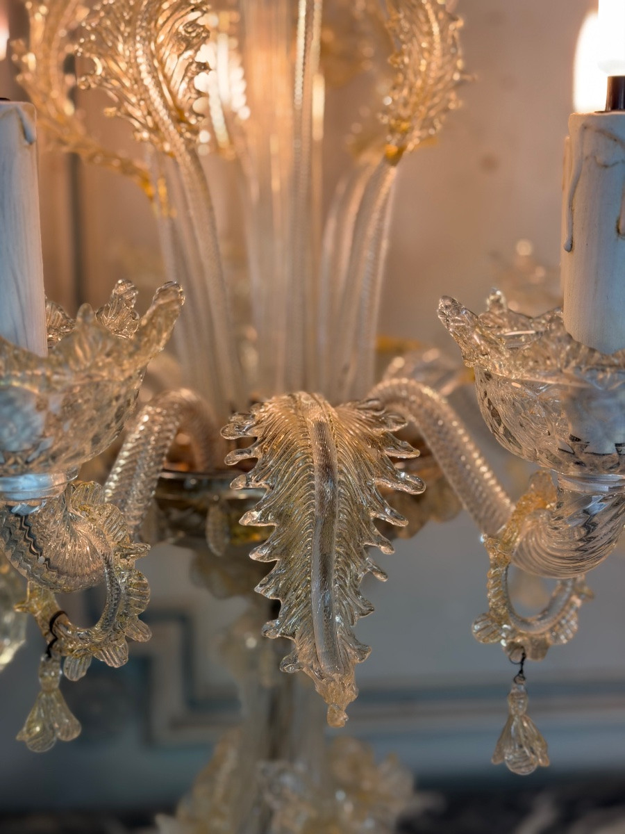Pair Of Venetian Candelabra In Gilded Murano Glass, Newly Electrified, Circa 1950-photo-8