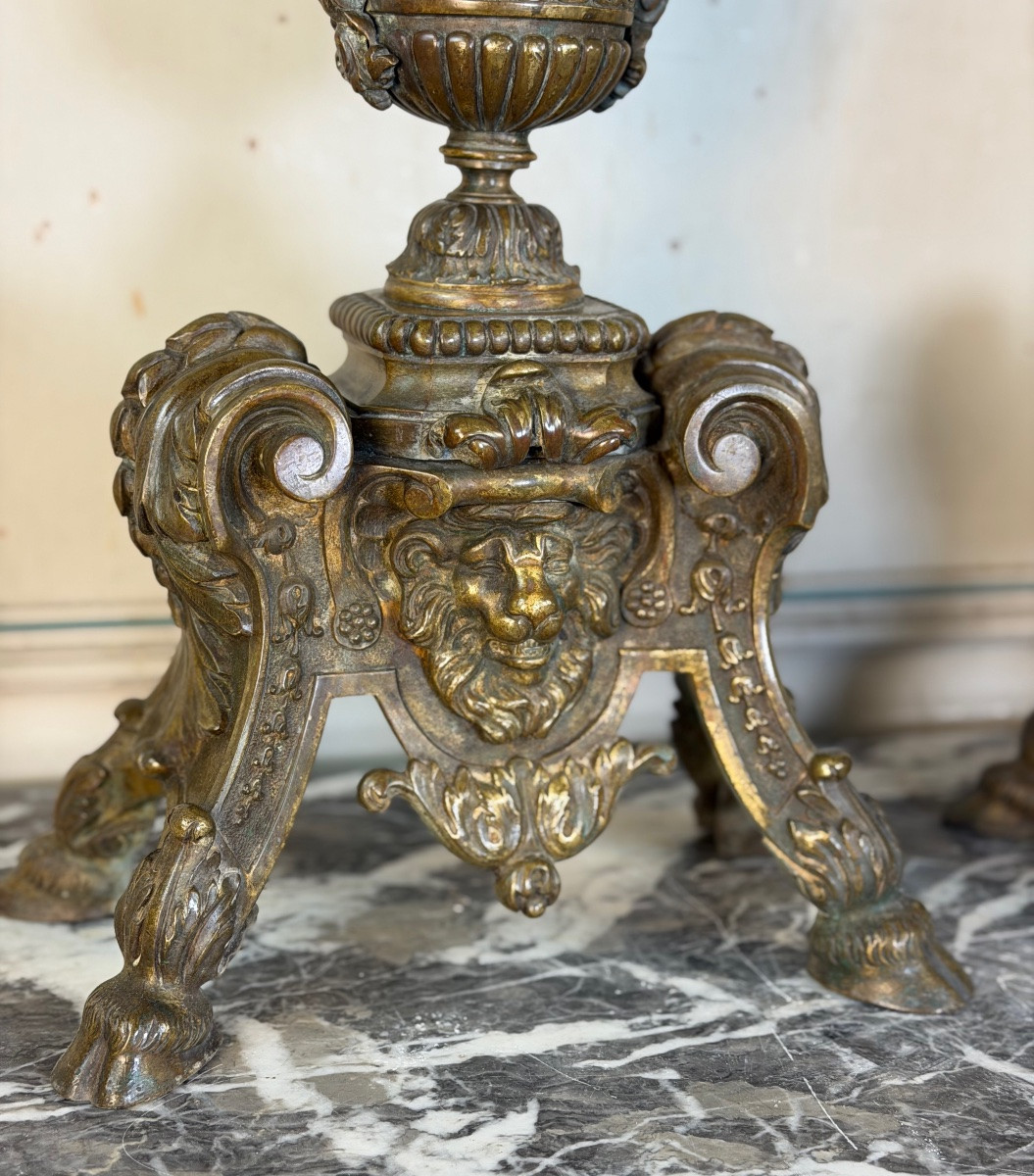 Paire de chenets de style Louis XIV en bronze d’après un dessin de André-Charles Boulle -photo-4