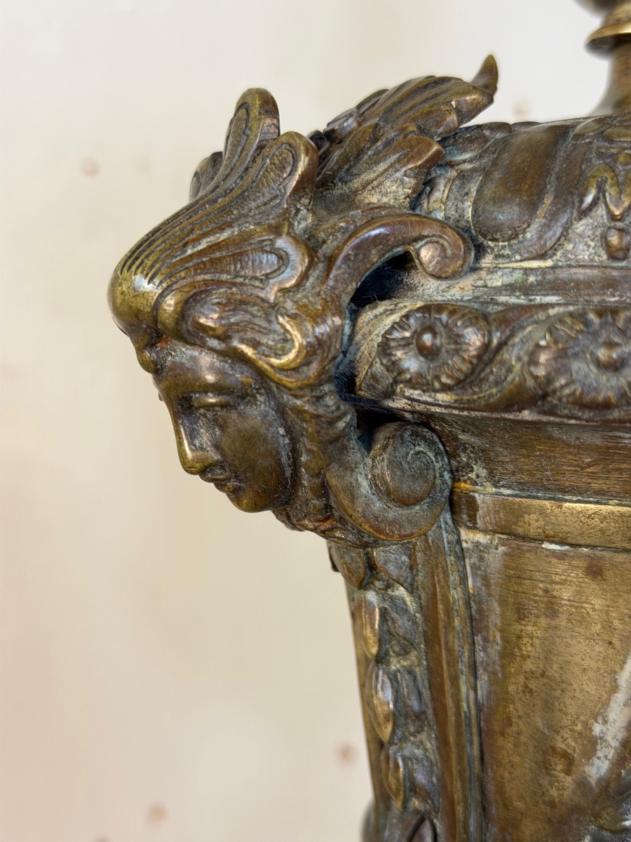 Paire de chenets de style Louis XIV en bronze d’après un dessin de André-Charles Boulle -photo-2
