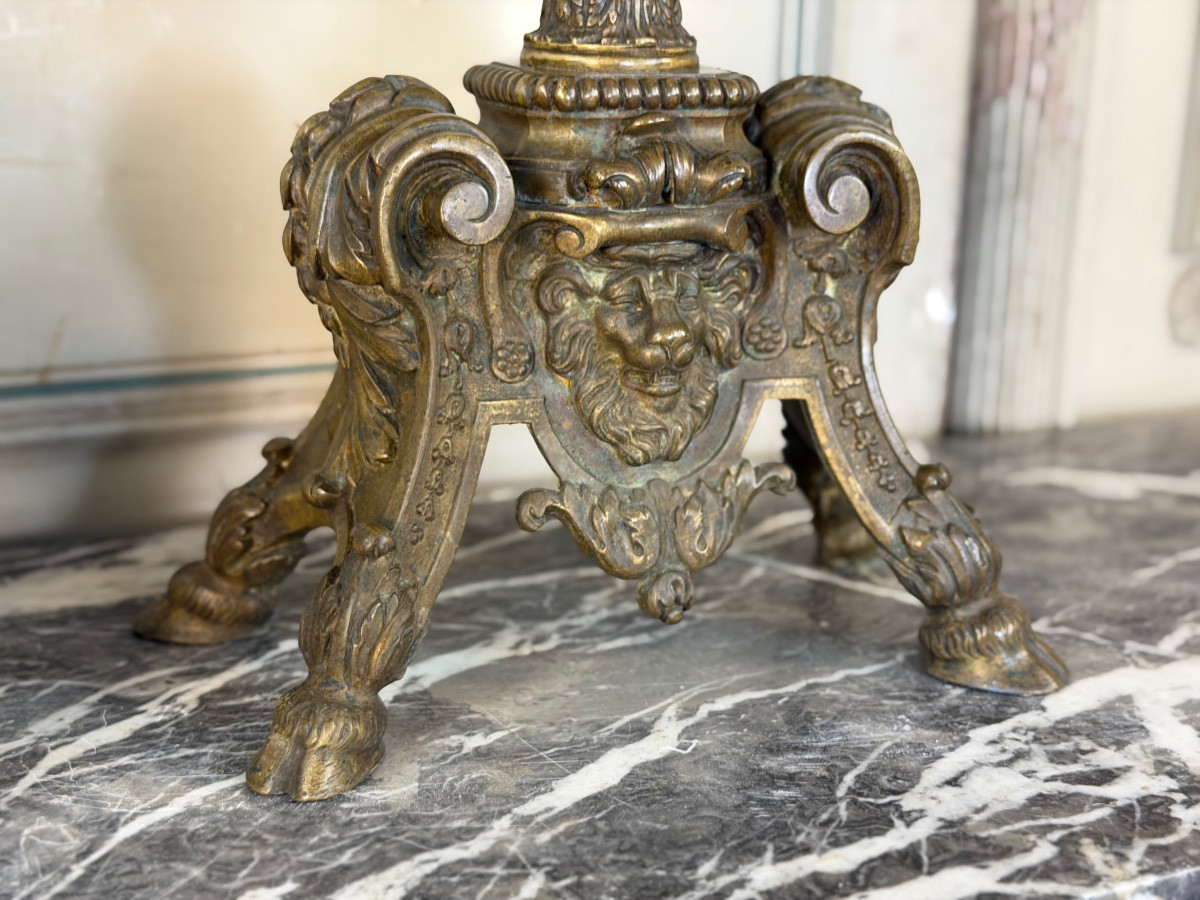 Paire de chenets de style Louis XIV en bronze d’après un dessin de André-Charles Boulle -photo-6
