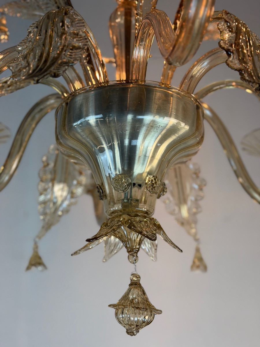 Lustre vénitien en verre de Murano mordoré, vers 1920 -photo-6