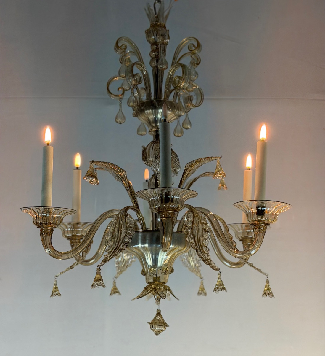 Lustre vénitien en verre de Murano mordoré, vers 1920 