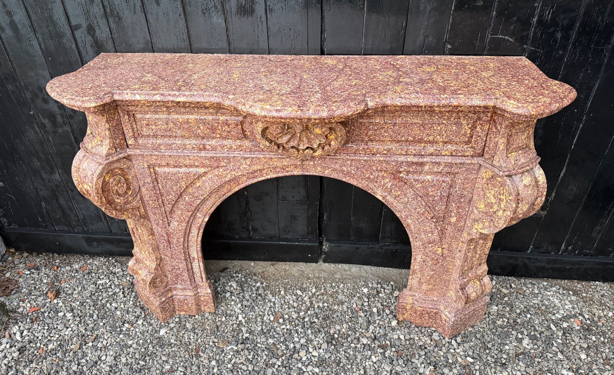 Imposing Napoleon III Fireplace In Brocatelle Marble Violette From Spain’, Circa 1880 -photo-2
