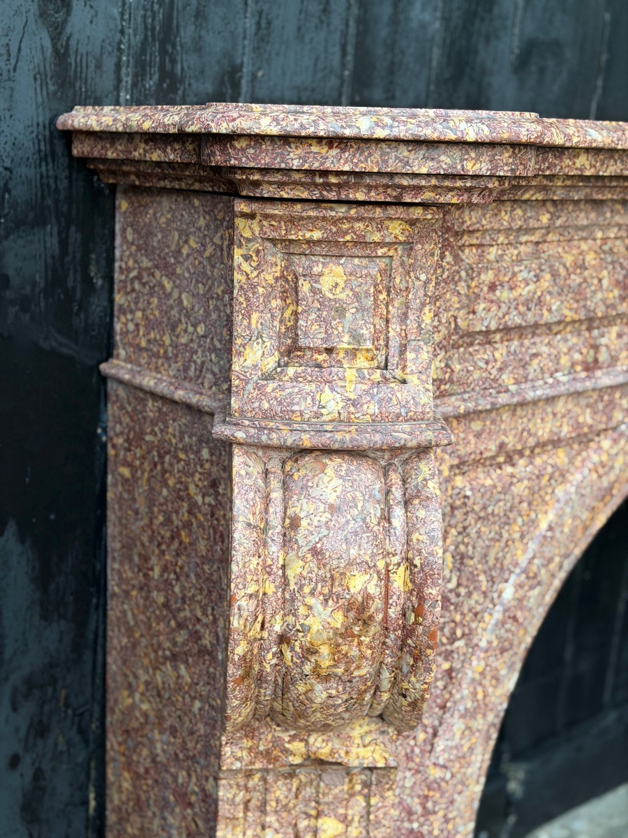 Imposing Napoleon III Fireplace In Brocatelle Marble Violette From Spain’, Circa 1880 -photo-2