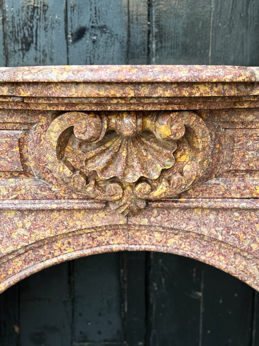 Imposing Napoleon III Fireplace In Brocatelle Marble Violette From Spain’, Circa 1880 -photo-6