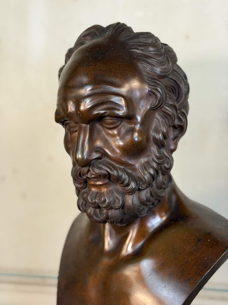 Bronze Bust Depicting A Philosopher After The Antique, 19th Century, Cast By Luppens -photo-3