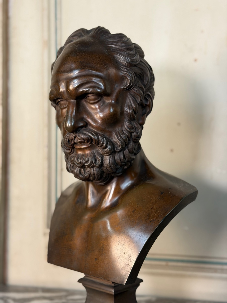 Bronze Bust Depicting A Philosopher After The Antique, 19th Century, Cast By Luppens -photo-1
