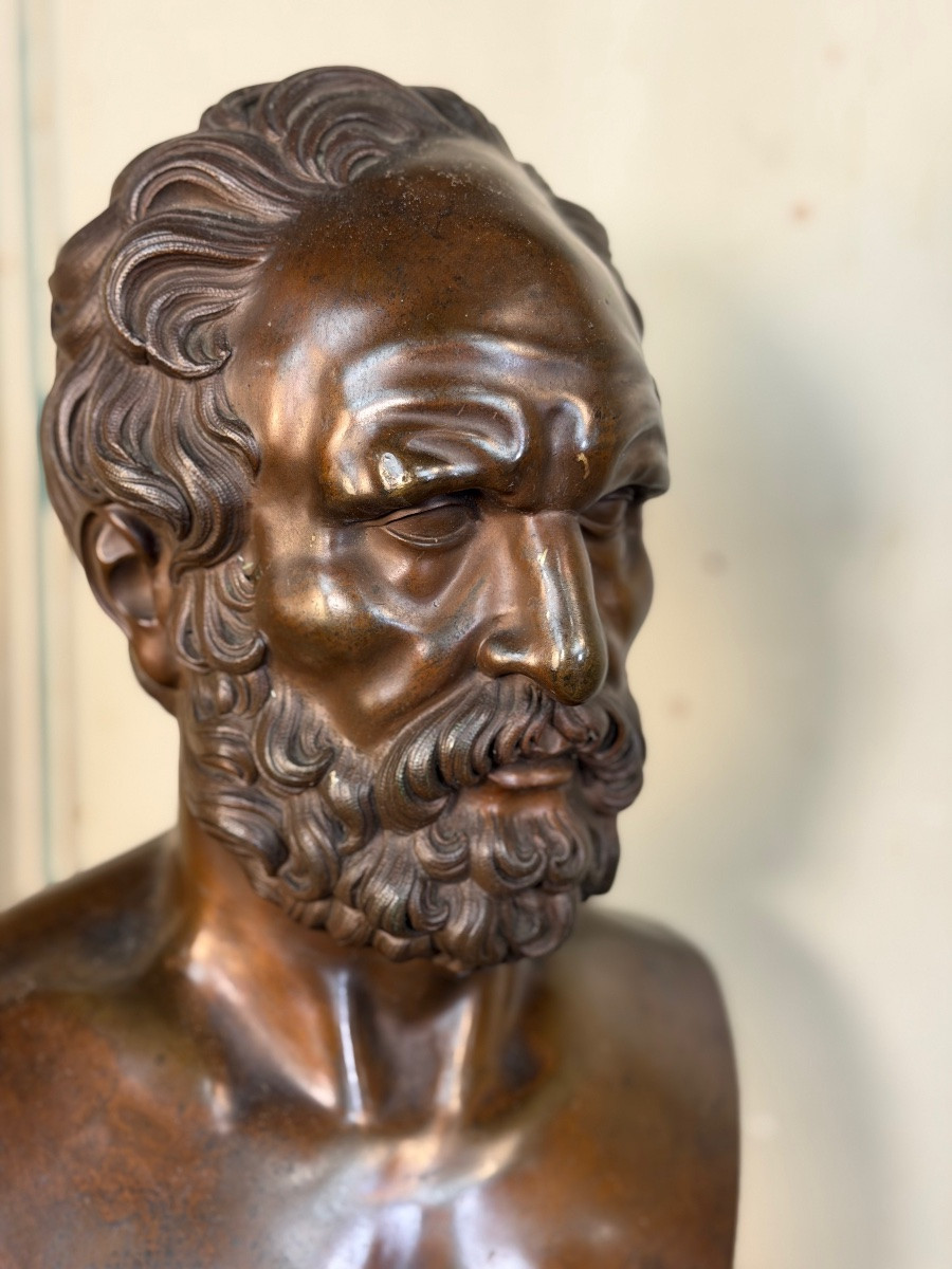Bronze Bust Depicting A Philosopher After The Antique, 19th Century, Cast By Luppens -photo-2