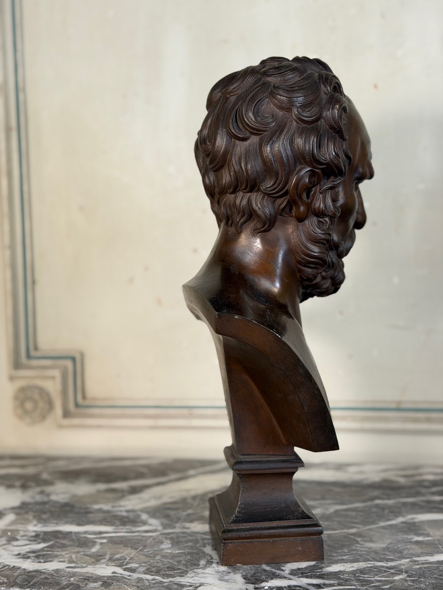 Bronze Bust Depicting A Philosopher After The Antique, 19th Century, Cast By Luppens -photo-3